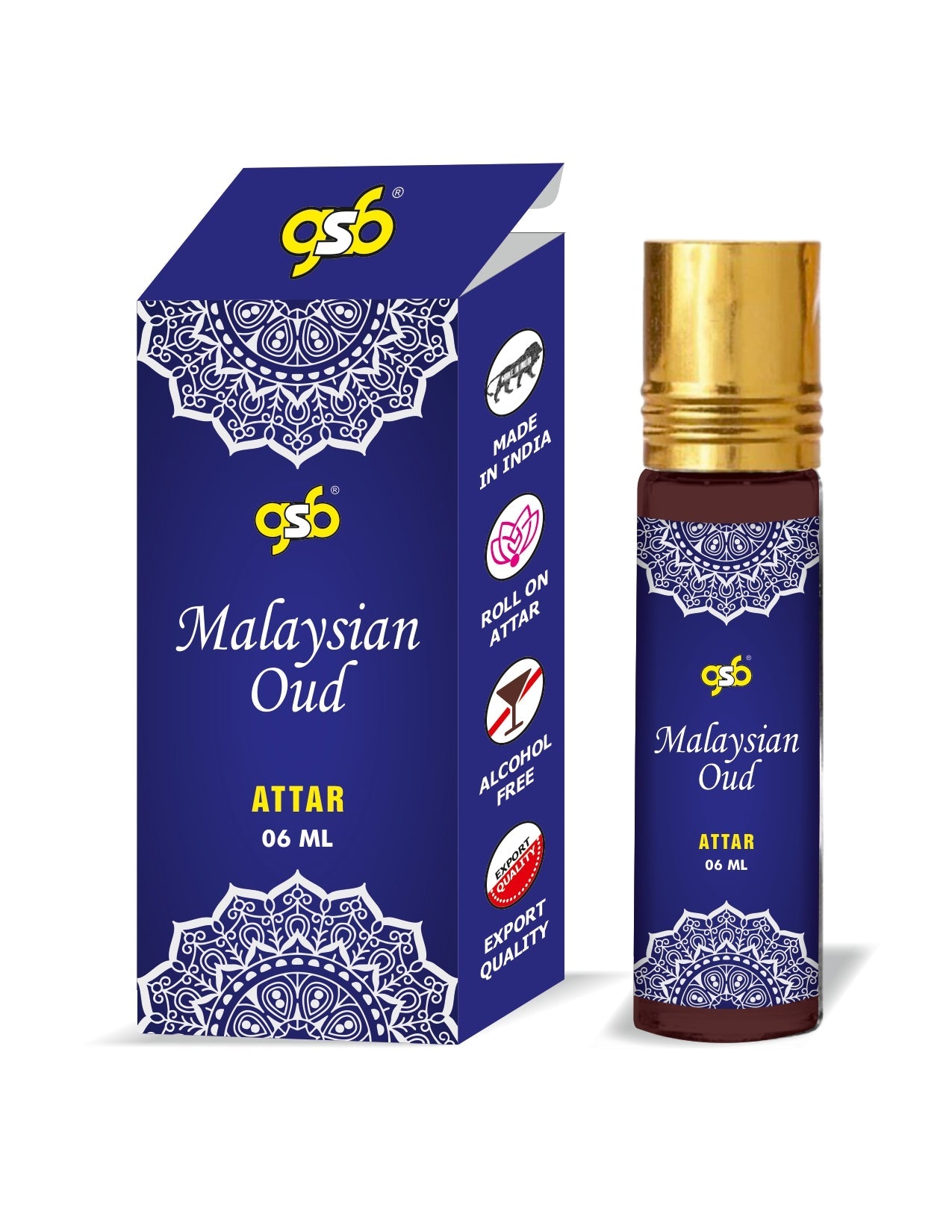 GSB Malysian Oud Pure Natural Attar/Itra/Perfume Roll On | Alcohol Free | Long Lasting | Undiluted | Unisex | 6 ml