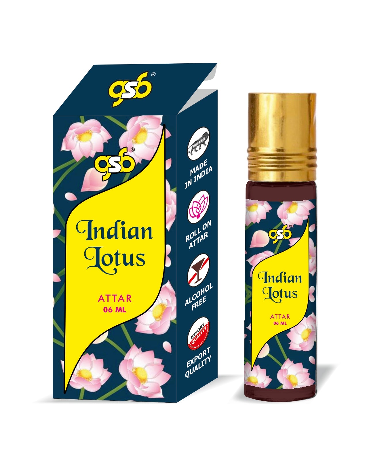 GSB Indian Lotus Pure Natural Attar/Itra/Perfume Roll On | Alcohol Free | Long Lasting | Undiluted | Unisex | 6 ml