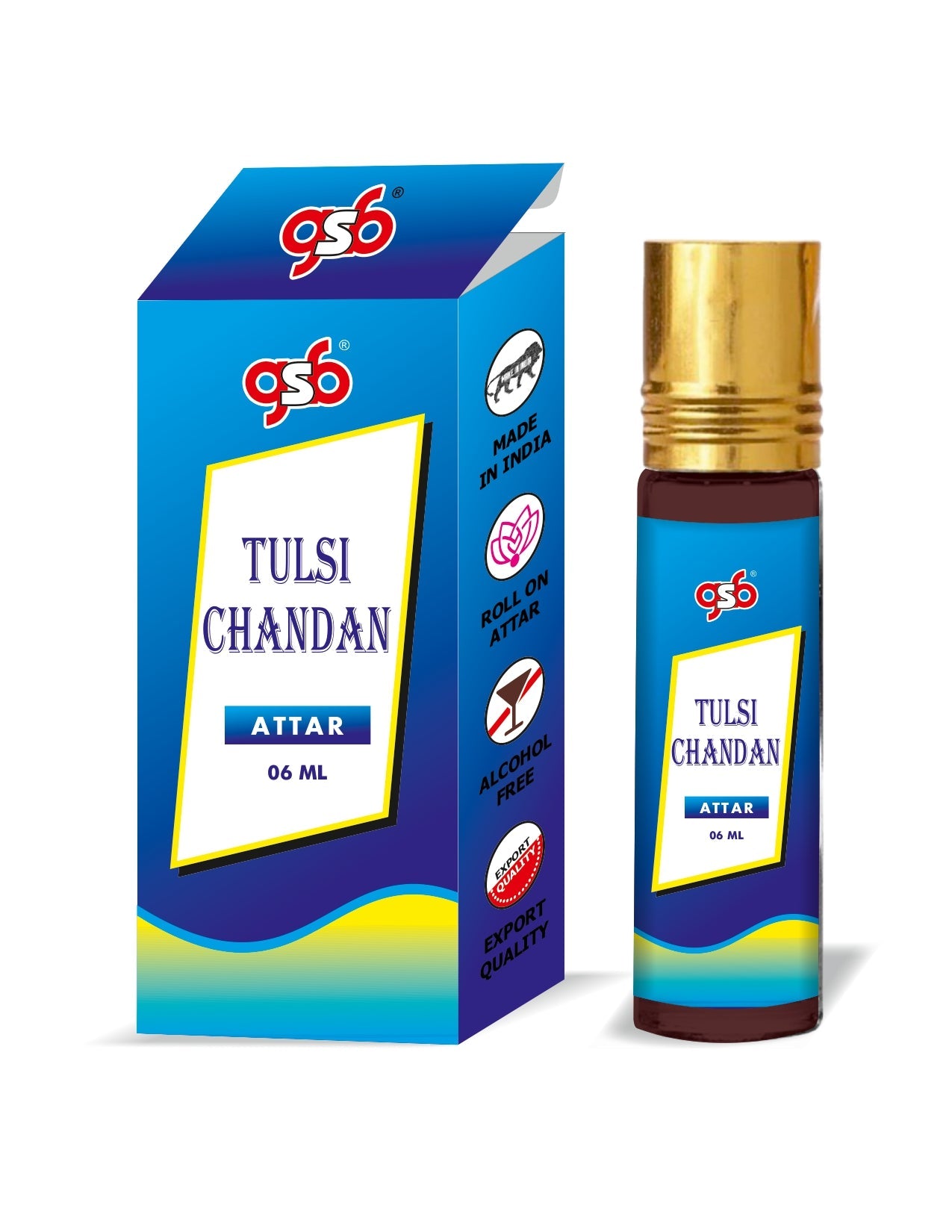 GSB Tulsi Chandan Pure Natural Attar/Itra/Perfume Roll On Alcohol Free Long Lasting Undiluted Unisex ml