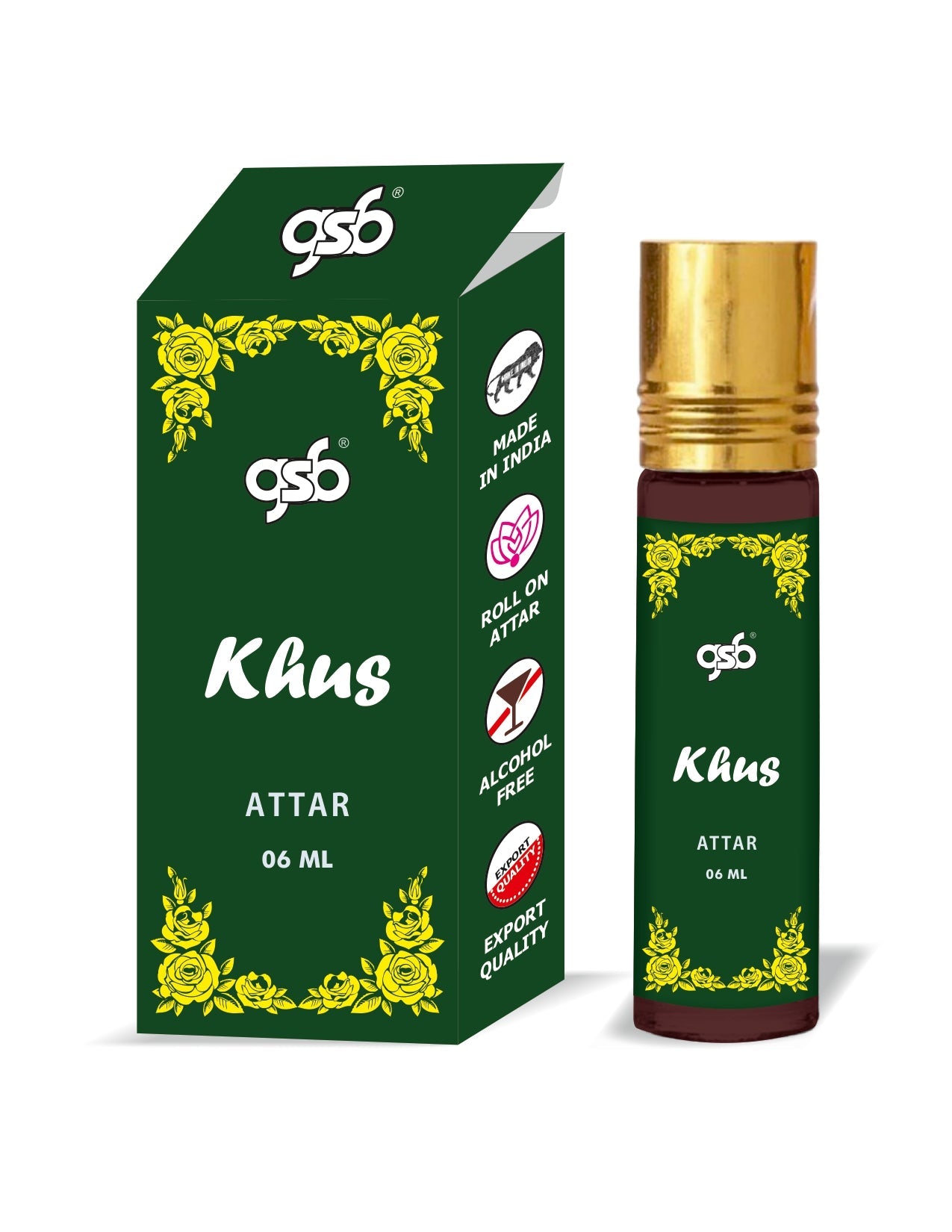 GSB Khus Pure Natural Attar/Itra/Perfume Roll On | Alcohol Free | Long Lasting | Undiluted | Unisex | 6 ml