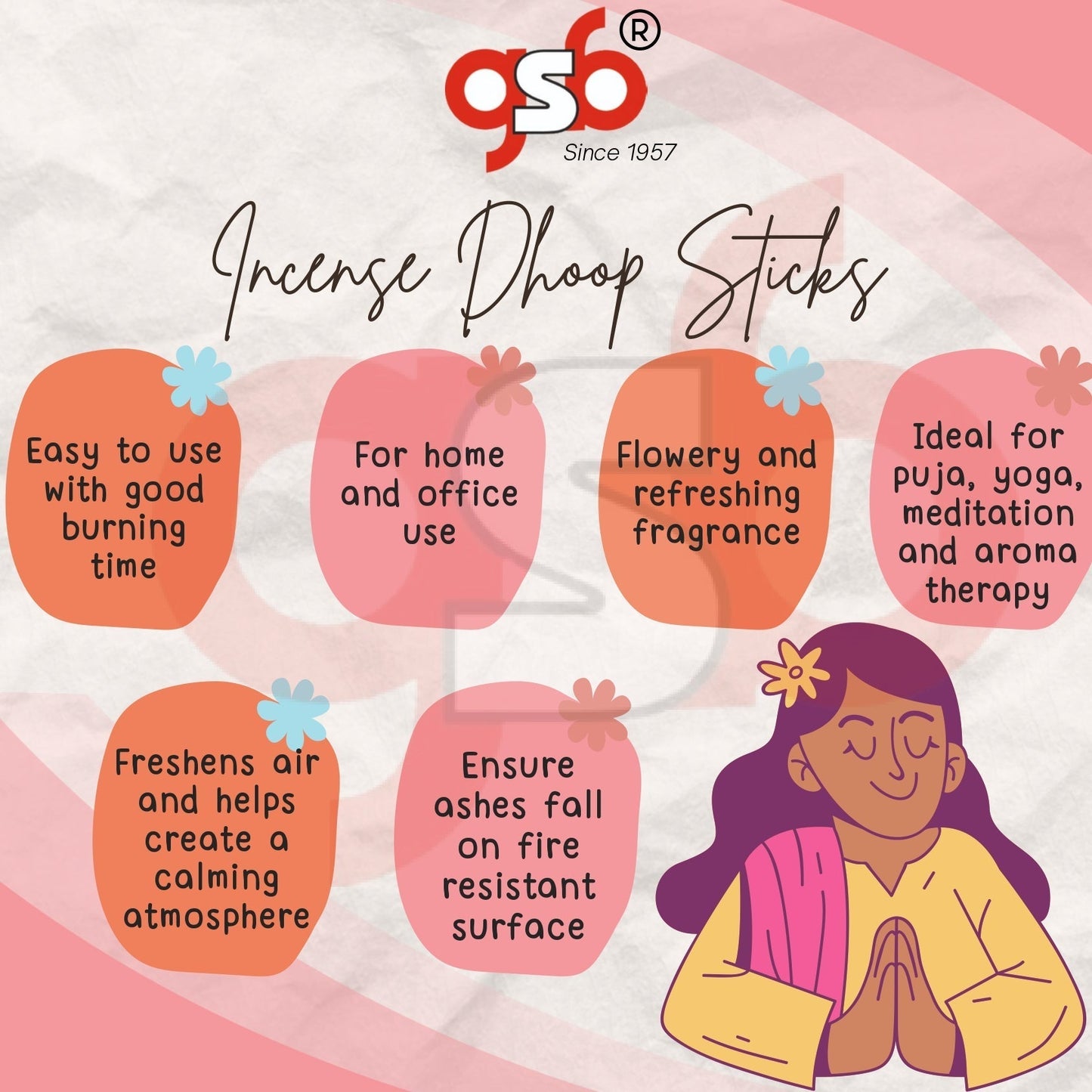 GSB Cherry Premium Thick Dhoop Sticks with Stand Holder in Box | Dhoop Batti | No Charcoal | No Bamboo