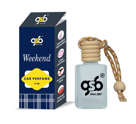 GSB Weekend Hanging Car Air Freshener Inspired From Weekend Broberry | Natural Fragrance In Glass Bottle With Wooden Diffuser Lid | 10 Ml