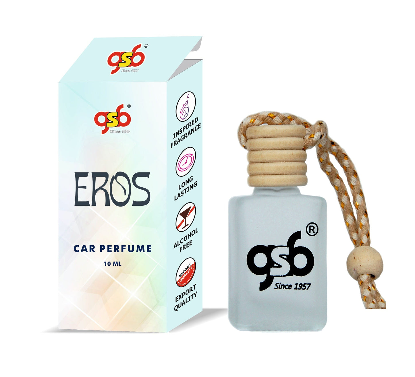 GSB Eros Hanging Car Air Freshener Inspired From Eros Vresace | Natural Fragrance In Glass Bottle With Wooden Diffuser Lid | 10 Ml