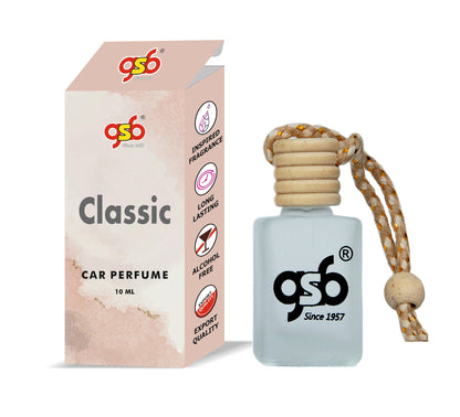 GSB Classic Hanging Car Air Freshener Inspired From Jaugar Classic | Natural Fragrance In Glass Bottle With Wooden Diffuser Lid | 10 Ml