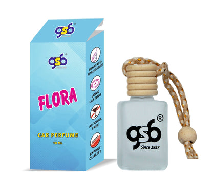 GSB Flora Hanging Car Air Freshener Inspired From Gcci Flora | Natural Fragrance In Glass Bottle With Wooden Diffuser Lid | 10 Ml