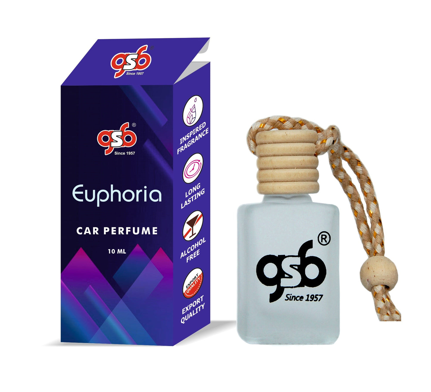 GSB Euphoria Hanging Car Air Freshener Inspired From Kalvin Clein Euphoria | Natural Fragrance In Glass Bottle With Wooden Diffuser Lid | 10 Ml