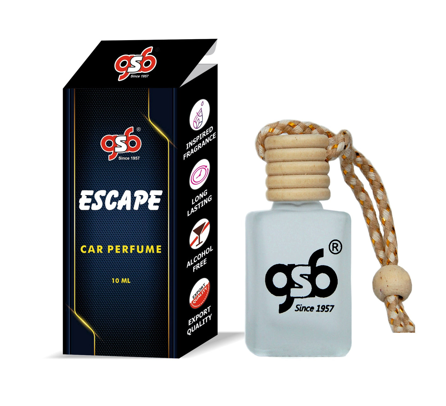GSB Escape Hanging Car Air Freshener Inspired From Kalvin Clein Escape | Natural Fragrance In Glass Bottle With Wooden Diffuser Lid | 10 Ml