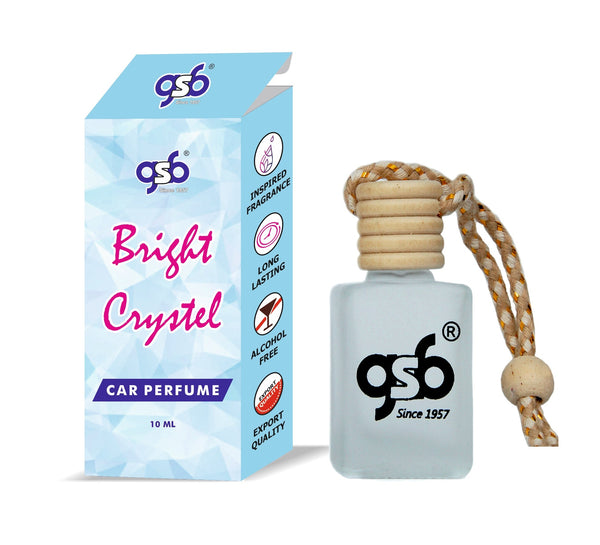 GSB Bright Crystal Hanging Car Air Freshener Inspired From Bright Crystal Vresace | Natural Fragrance In Glass Bottle With Wooden Diffuser Lid | 10 Ml