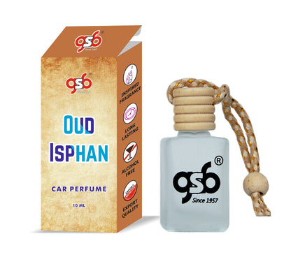 GSB Oud Isphan Hanging Car Air Freshener Inspired From Doir Oud | Natural Fragrance In Glass Bottle With Wooden Diffuser Lid | 10 Ml