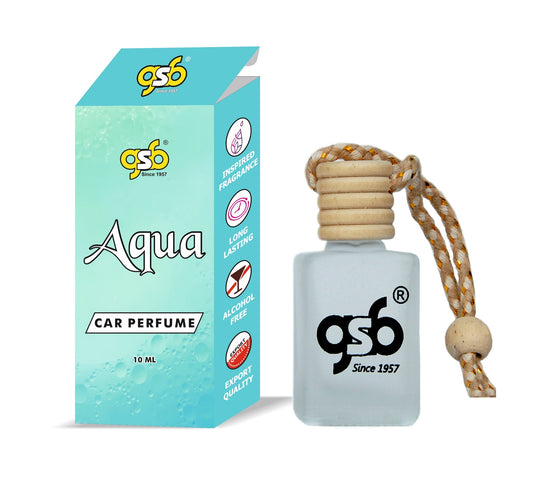 GSB Aqua Hanging Car Air Freshener Inspired From Bulrgai Aqua | Natural Fragrance In Glass Bottle With Wooden Diffuser Lid | 10 Ml