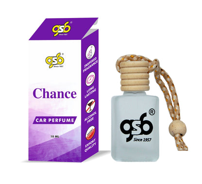 GSB Chance Hanging Car Air Freshener Inspired From Chance By Chneal | Natural Fragrance In Glass Bottle With Wooden Diffuser Lid | 10 Ml