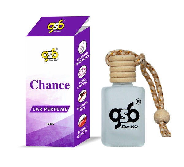 GSB Chance Hanging Car Air Freshener Inspired From Chance By Chneal | Natural Fragrance In Glass Bottle With Wooden Diffuser Lid | 10 Ml