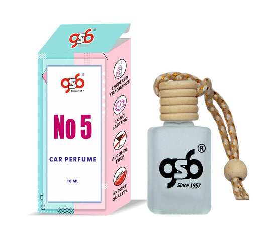 GSB No.5 Hanging Car Air Freshener Inspired From Chneal No.5 | Natural Fragrance In Glass Bottle With Wooden Diffuser Lid | 10 Ml