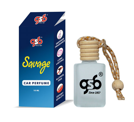 GSB Savage Hanging Car Air Freshener Inspired From Doir Savage | Natural Fragrance In Glass Bottle With Wooden Diffuser Lid | 10 Ml
