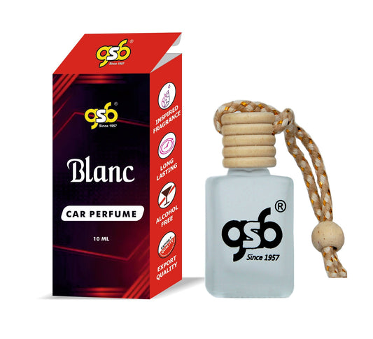 GSB Blanc Hanging Car Air Freshener Inspired From Lcaoste Blanc | Natural Fragrance In Glass Bottle With Wooden Diffuser Lid | 10 Ml