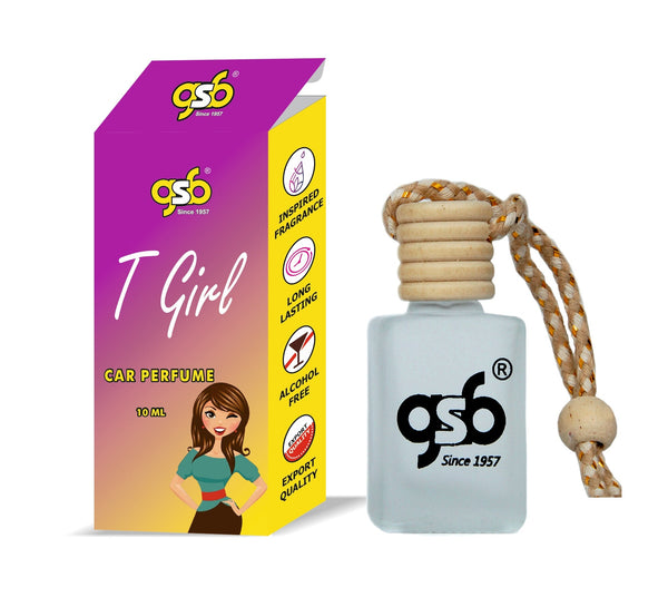 GSB T Girl Hanging Car Air Freshener Inspired From Tomy Girl | Natural Fragrance In Glass Bottle With Wooden Diffuser Lid | 10 Ml