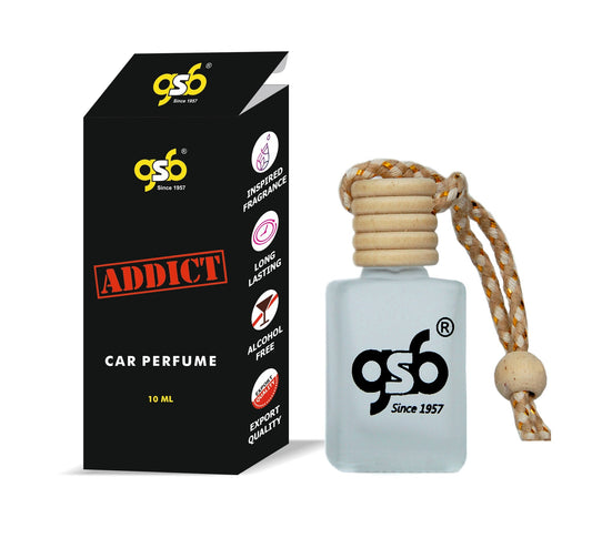 GSB Addict Hanging Car Air Freshener Inspired From Vitorcia Secret Addict | Natural Fragrance In Glass Bottle With Wooden Diffuser Lid | 10 Ml