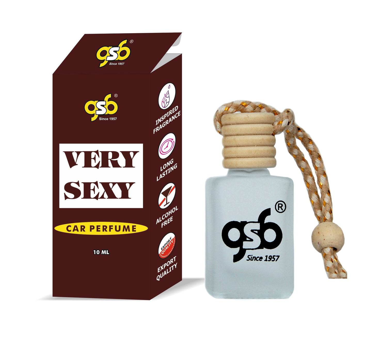 GSB Very Sexy Hanging Car Air Freshener Inspired From Vitorcia Secret Very Sexy | Natural Fragrance In Glass Bottle With Wooden Diffuser Lid | 10 Ml