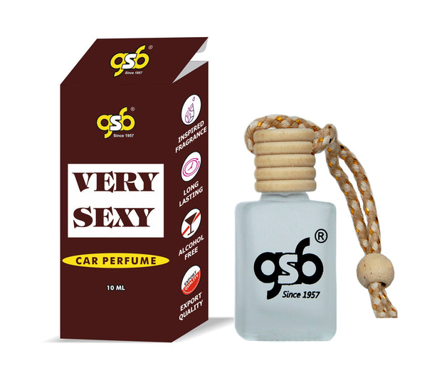 GSB Very Sexy Hanging Car Air Freshener Inspired From Vitorcia Secret Very Sexy | Natural Fragrance In Glass Bottle With Wooden Diffuser Lid | 10 Ml
