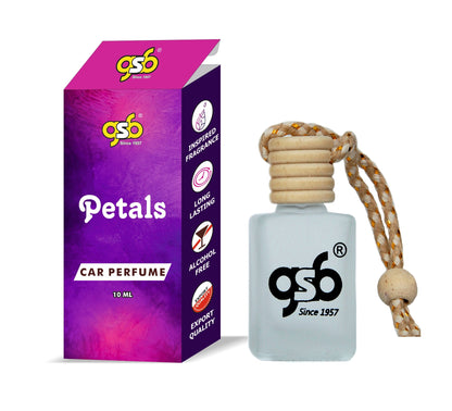 GSB Petals Hanging Car Air Freshener Inspired From Vitorcia Secret Petals | Natural Fragrance In Glass Bottle With Wooden Diffuser Lid | 10 Ml