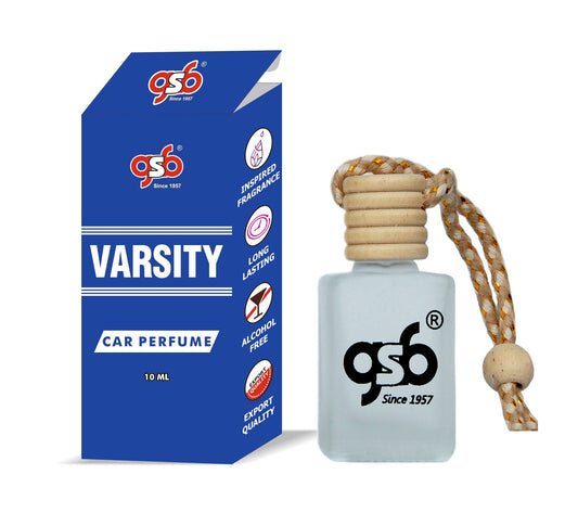GSB Varsity Hanging Car Air Freshener Inspired From Vitorcia Secret Varsity | Natural Fragrance In Glass Bottle With Wooden Diffuser Lid | 10 Ml