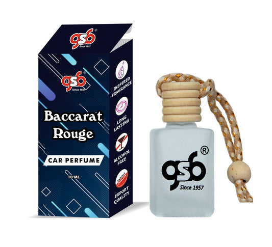 GSB Baccarat Hanging Car Air Freshener Inspired From Baccarat Rouge 540 | Natural Fragrance In Glass Bottle With Wooden Diffuser Lid | 10 Ml