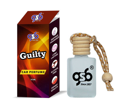 GSB Guilty Hanging Car Air Freshener Inspired From Gcci Guilty | Natural Fragrance In Glass Bottle With Wooden Diffuser Lid | 10 Ml