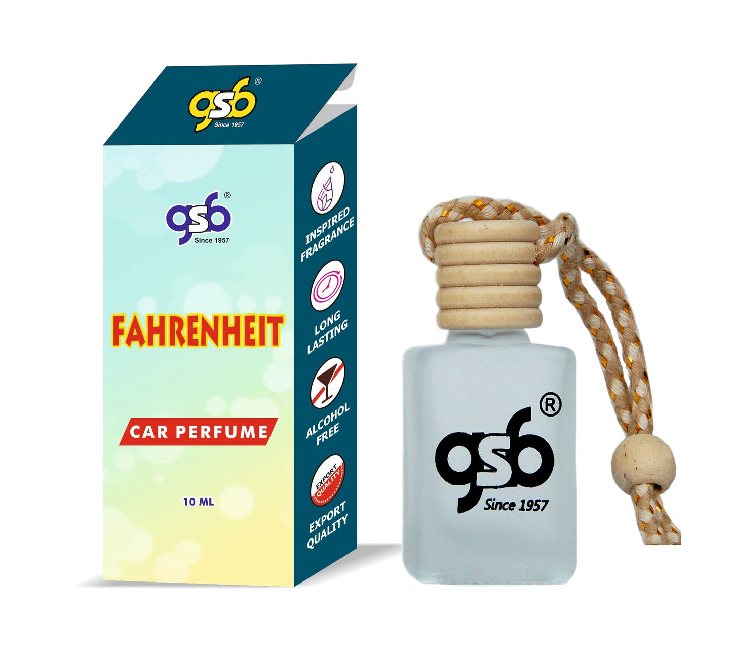 GSB Fahrenheit Hanging Car Air Freshener Inspired From Doir Fahrenheit | Natural Fragrance In Glass Bottle With Wooden Diffuser Lid | 10 Ml