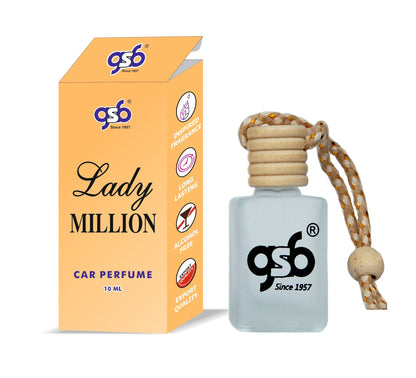 GSB Lady Million Hanging Car Air Freshener Inspired From Pcao Rbbane Lady Million | Natural Fragrance In Glass Bottle With Wooden Diffuser Lid | 10 Ml