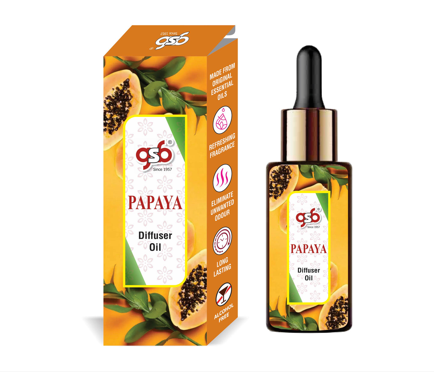 GSB Papaya Diffuser Oil | Used In Reed Diffuser, Candle Burner, Electric Diffuser, Humidifiers and Air Revitalizer | Aromatherapy Oil