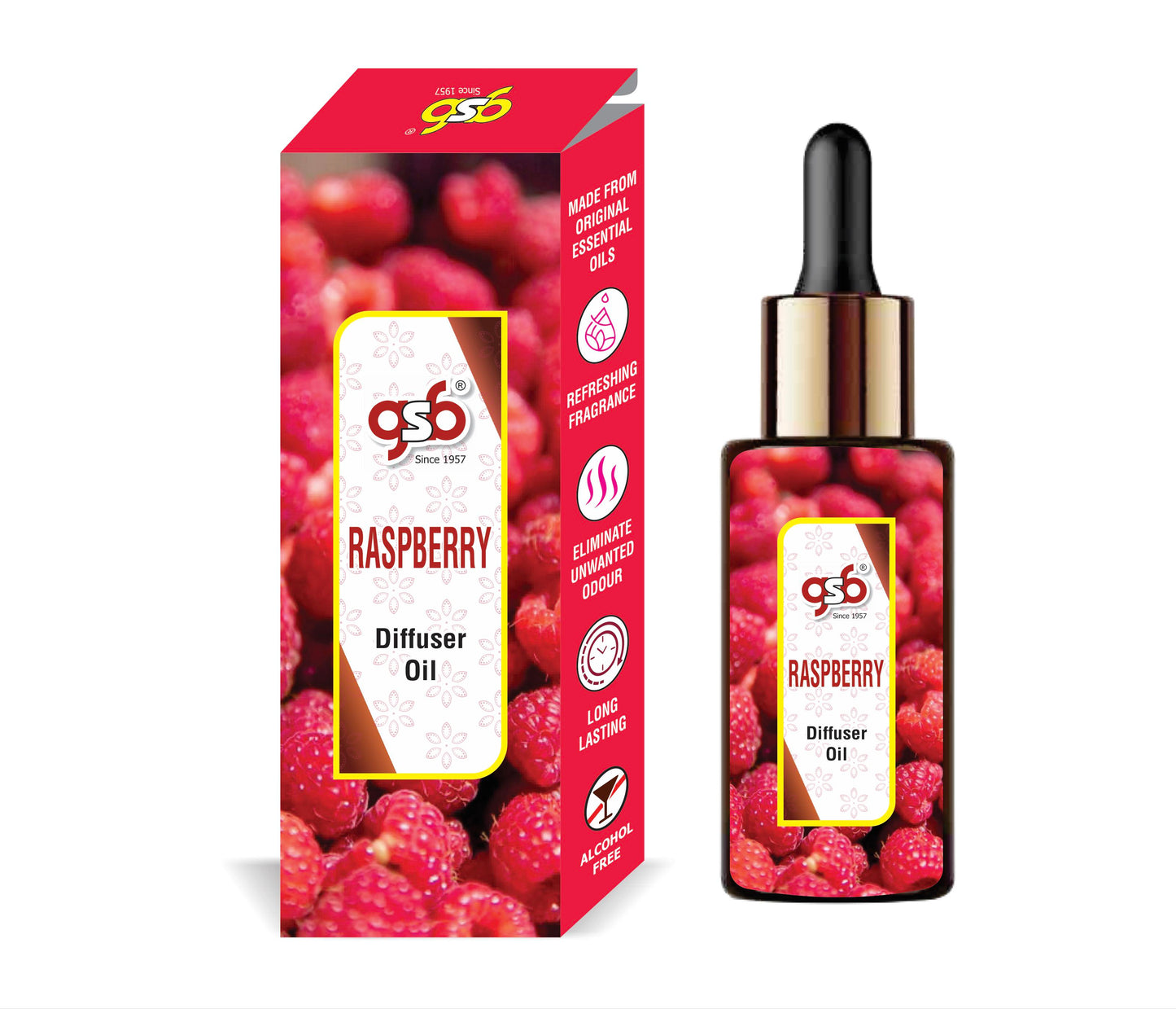 GSB Raspberry Diffuser Oil | Used In Reed Diffuser, Candle Burner, Electric Diffuser, Humidifiers and Air Revitalizer | Aromatherapy Oil