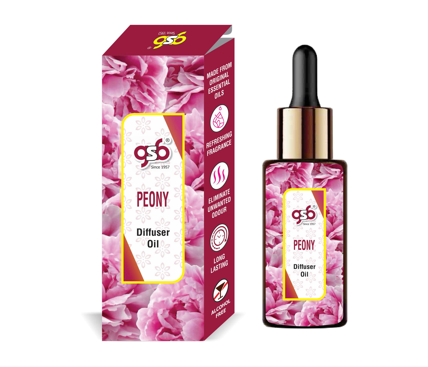 GSB Peony Diffuser Oil | Used In Reed Diffuser, Candle Burner, Electric Diffuser, Humidifiers and Air Revitalizer | Aromatherapy Oil