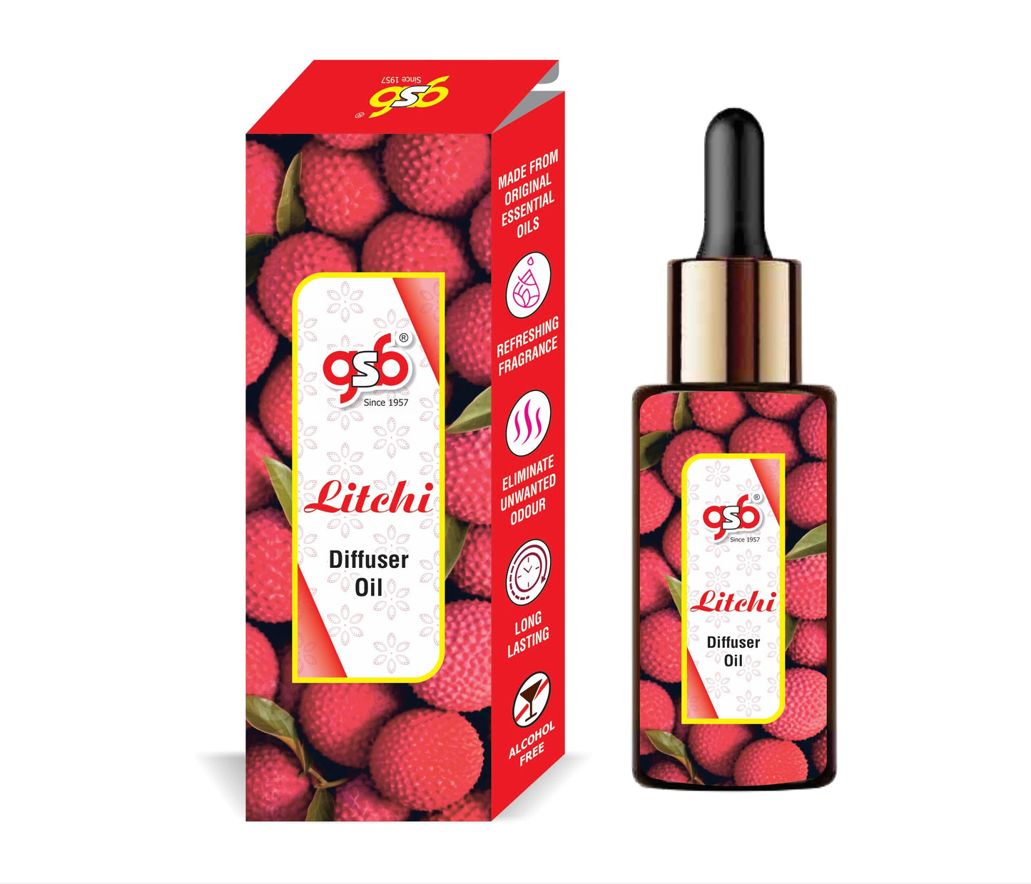GSB Litchi Diffuser Oil | Used In Reed Diffuser, Candle Burner, Electric Diffuser, Humidifiers and Air Revitalizer | Aromatherapy Oil