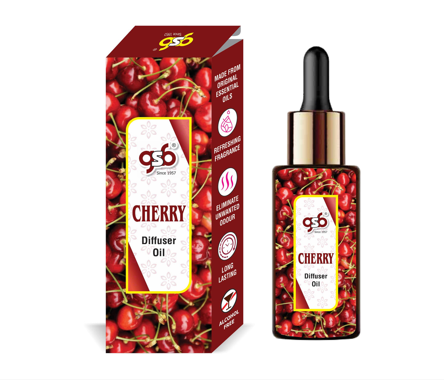 GSB Cherry Diffuser Oil | Used In Reed Diffuser, Candle Burner, Electric Diffuser, Humidifiers and Air Revitalizer | Aromatherapy Oil
