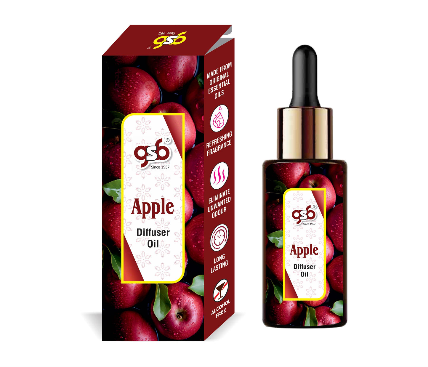 GSB Apple Diffuser Oil | Used In Reed Diffuser, Candle Burner, Electric Diffuser, Humidifiers and Air Revitalizer | Aromatherapy Oil