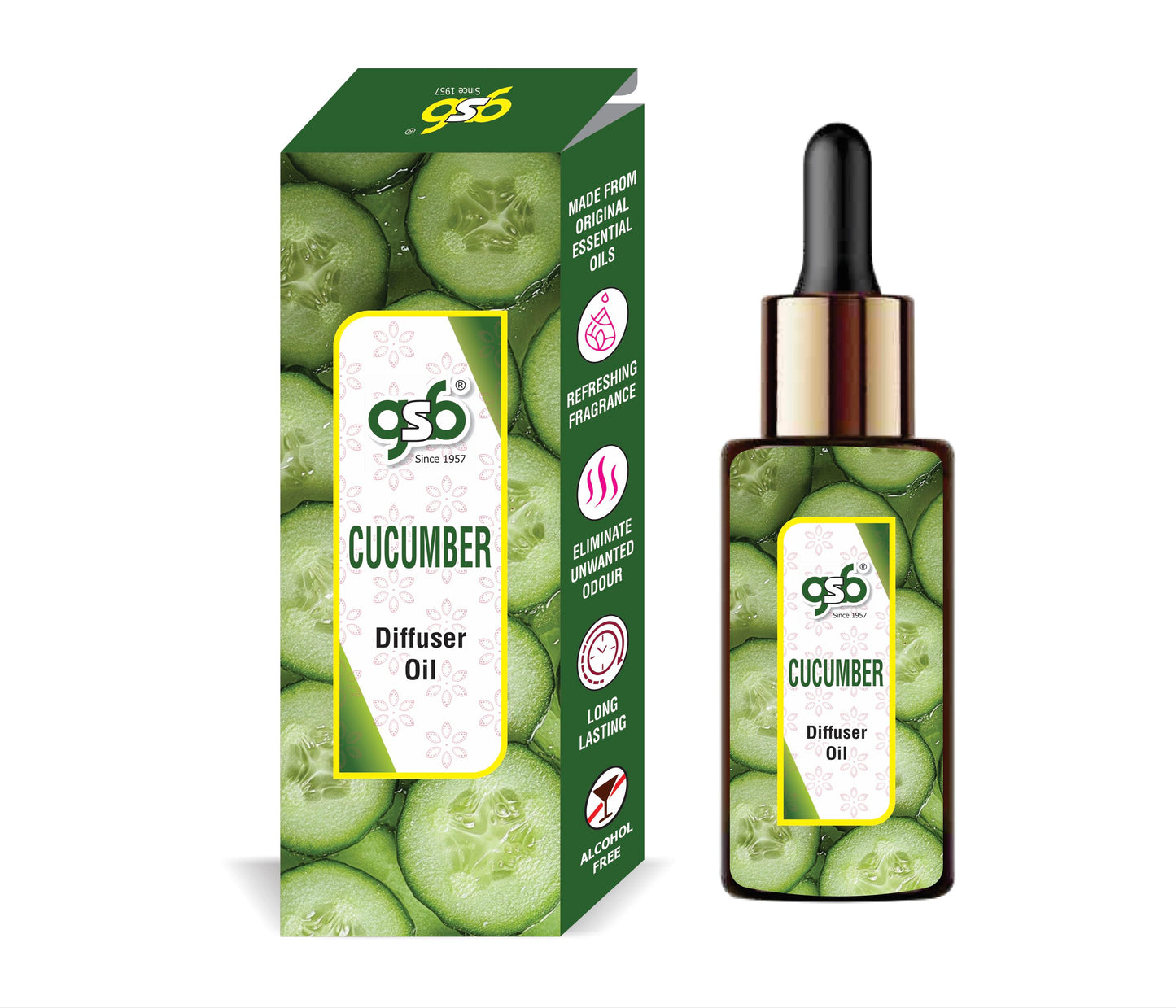 GSB Cucumber Diffuser Oil | Used In Reed Diffuser, Candle Burner, Electric Diffuser, Humidifiers and Air Revitalizer | Aromatherapy Oil