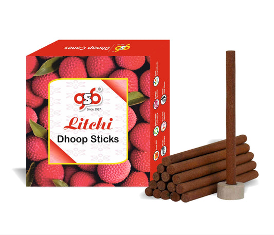 GSB Litchi Premium Dhoop Sticks with Stand Holder in Box. | Dhoop Batti | No Charcoal | No Bamboo