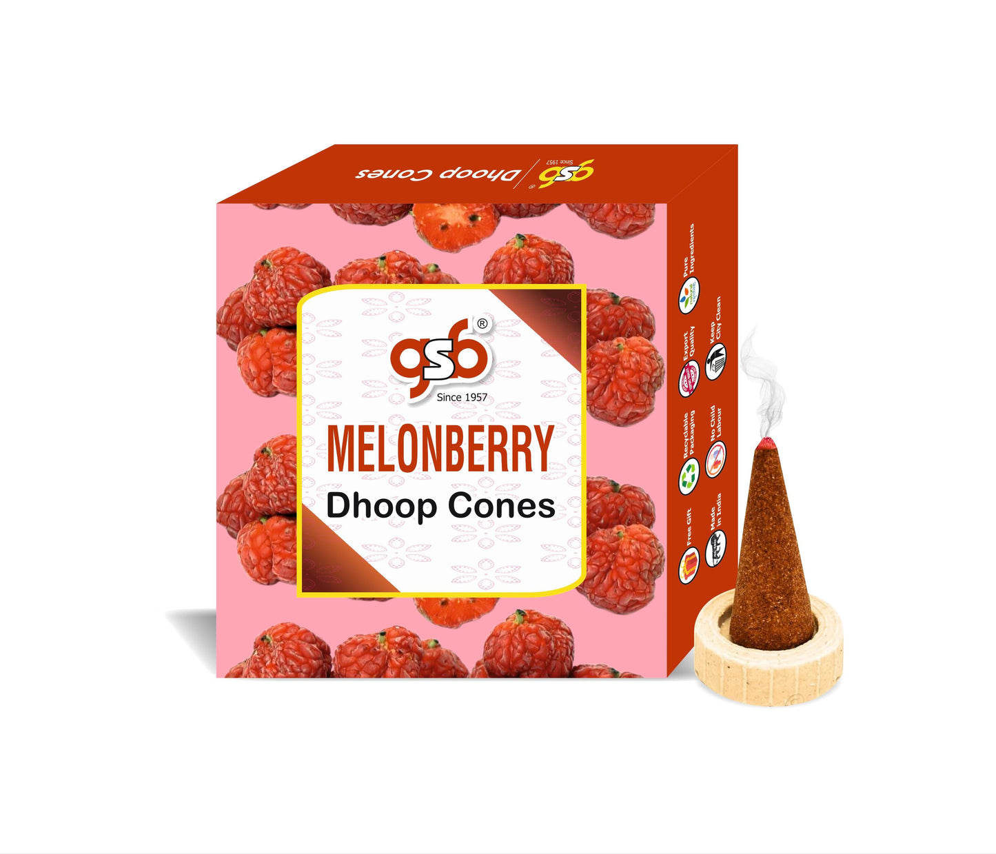GSB Melonberry Premium Dhoop Cones with Stand Holder in Box | Dhoop Cones | No Charcoal | No Bamboo