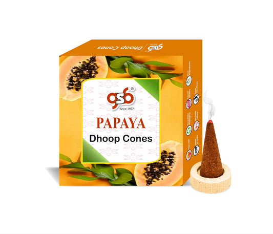 GSB Papaya Premium Dhoop Cones with Stand Holder in Box | Dhoop Cones | No Charcoal | No Bamboo