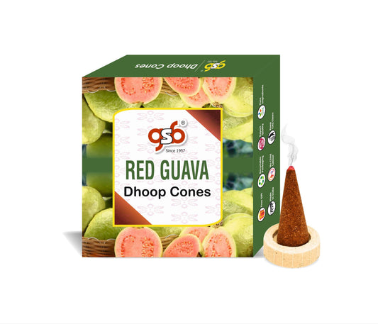 GSB Red Guava Premium Dhoop Cones with Stand Holder in Box | Dhoop Cones | No Charcoal | No Bamboo
