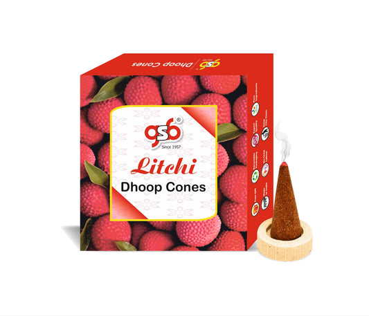 GSB Litchi Premium Dhoop Cones with Stand Holder in Box | Dhoop Cones | No Charcoal | No Bamboo