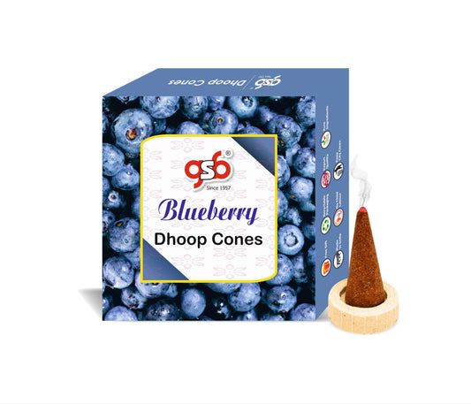 GSB Blueberry Premium Dhoop Cones with Stand Holder in Box | Dhoop Cones | No Charcoal | No Bamboo