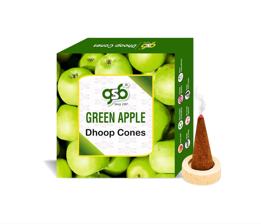GSB Green Apple Premium Dhoop Cones with Stand Holder in Box | Dhoop Cones | No Charcoal | No Bamboo