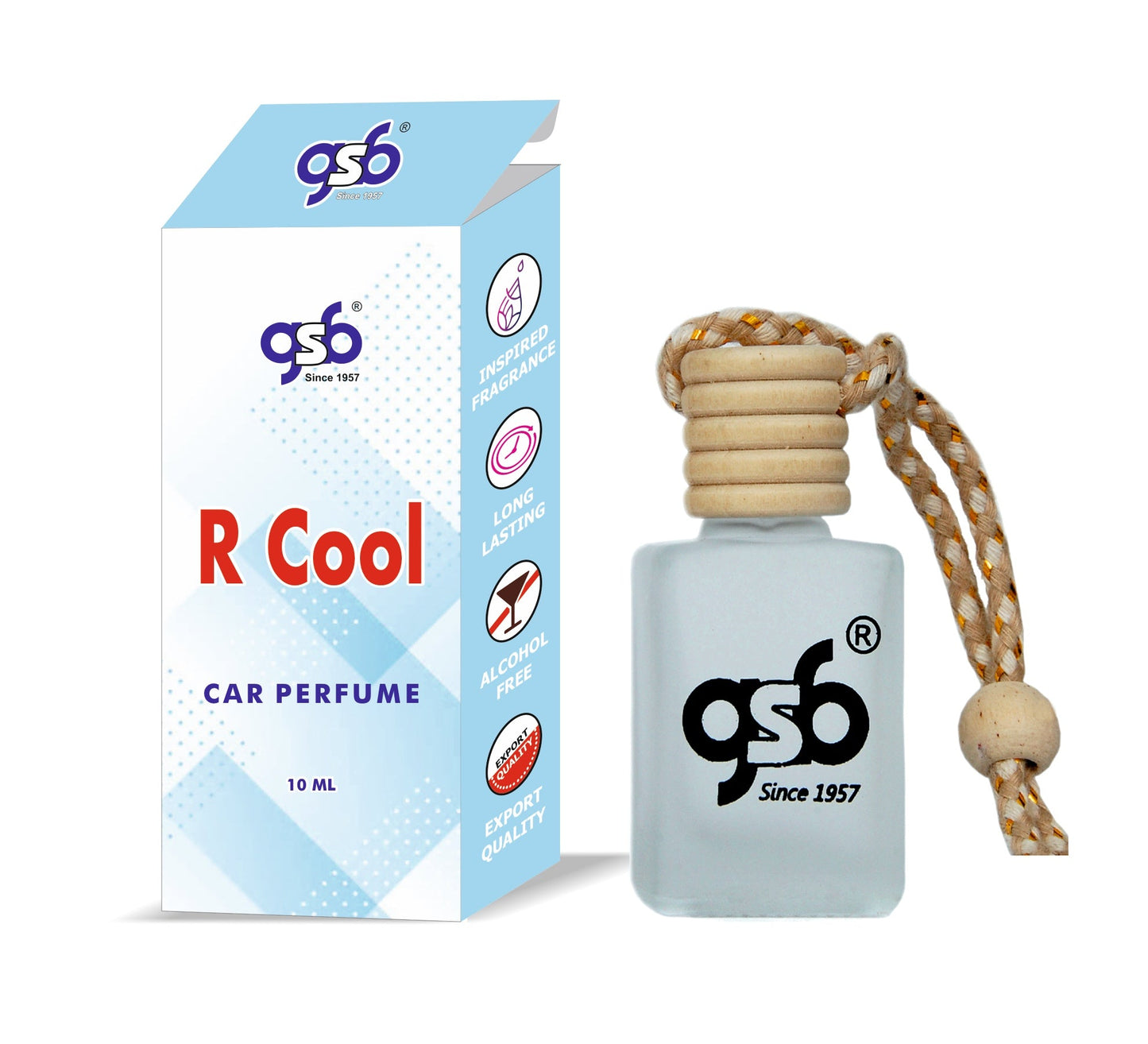 GSB R Cool Hanging Car Air Freshener Inspired From Rlaph Luaren Cool | Natural Fragrance In Glass Bottle With Wooden Diffuser Lid | 10 Ml