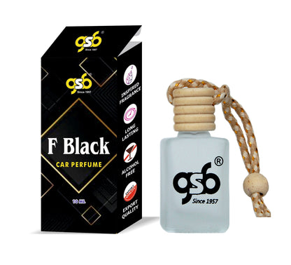 GSB F Black Hanging Car Air Freshener Inspired From Frrari Black | Natural Fragrance In Glass Bottle With Wooden Diffuser Lid | 10 Ml
