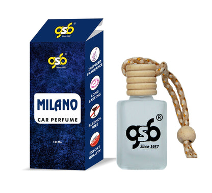 GSB Milano Hanging Car Air Freshener Inspired From Parda Milano | Natural Fragrance In Glass Bottle With Wooden Diffuser Lid | 10 Ml