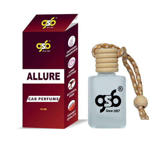 GSB Allure Hanging Car Air Freshener Inspired From Chneal Allure | Natural Fragrance In Glass Bottle With Wooden Diffuser Lid | 10 Ml