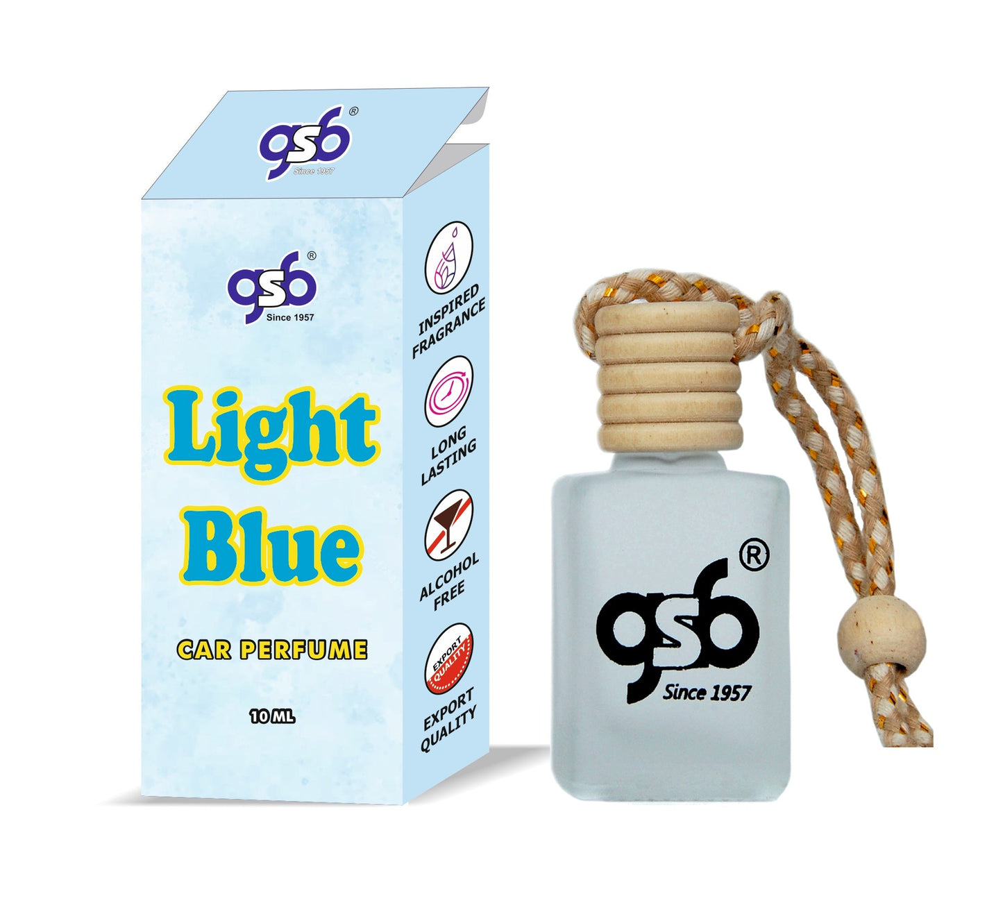 GSB Light Blue Pour Homme Hanging Car Air Freshener Inspired From Light Blue Dloce Gbbana  | Natural Fragrance In Glass Bottle With Wooden Diffuser Lid | 10 Ml