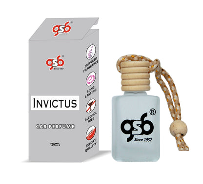GSB Invictas Hanging Car Air Freshener Inspired From Pcao Rbbane Invictas  | Natural Fragrance In Glass Bottle With Wooden Diffuser Lid | 10 Ml