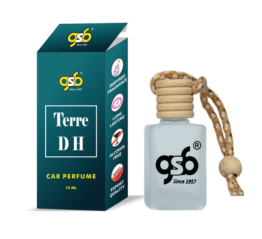 GSB Terre De Hanging Car Air Freshener Inspired From Terre De Harmes | Natural Fragrance In Glass Bottle With Wooden Diffuser Lid | 10 Ml